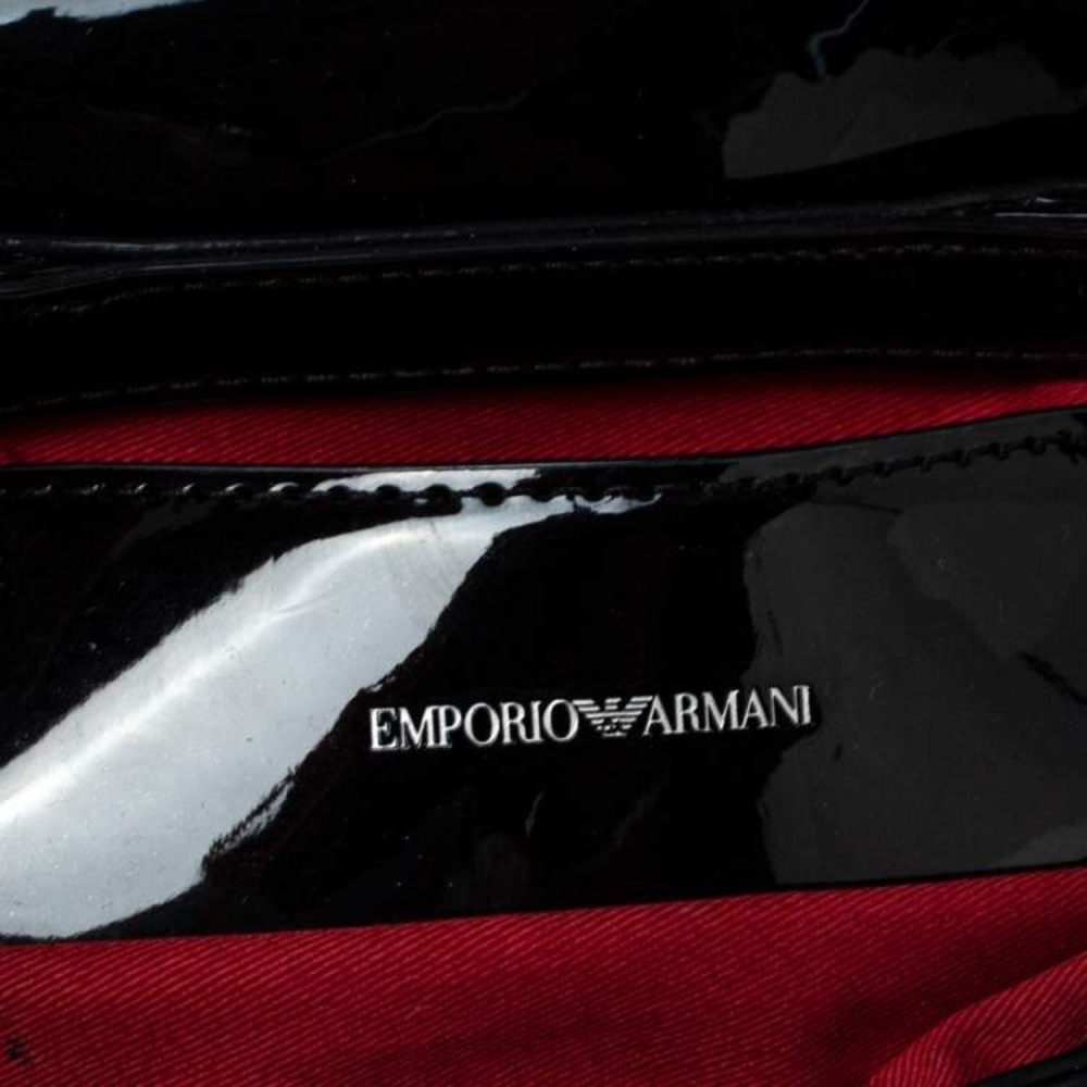 Emporio Armani Black Patent Quilted Leather Stud Flap Chain Bag - Picture 7 of 8